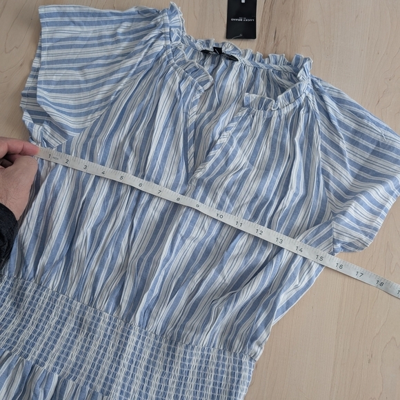 NWT! LUCKY BRAND Blue and White Ruched Midi Sundress - Picture 12 of 12